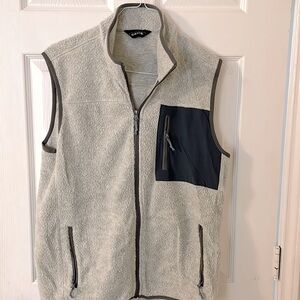 Orvis light fleece vest, grey/white oatmeal with blue, medium